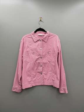 Lulu-B Pink White Pinstripe Jacket XL Coastal Preppy Lightweight Shacket